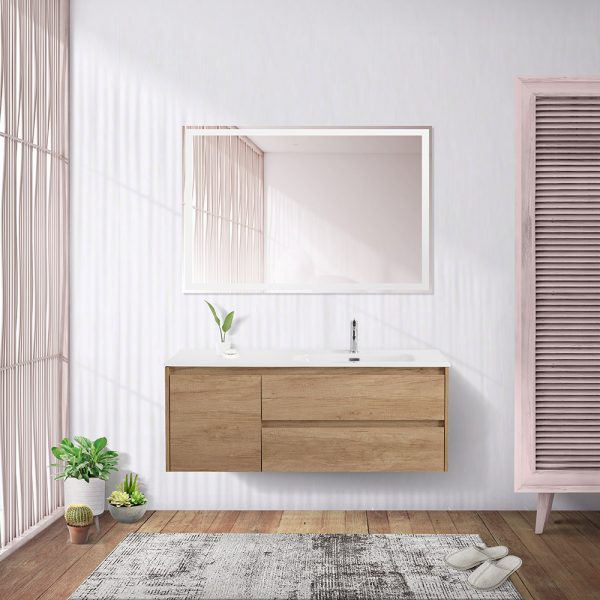 BelBagno - Тумба с раковиной подвесная с двумя ящиками и одной дверцей  KRAFT 120 Rovere Nebrasca Nature правая, раковина белая