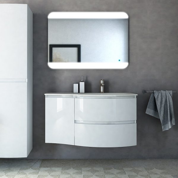 CEZARES - Тумба с раковиной подвесная  VAGUE 104 Bianco Lucido, правосторонняя