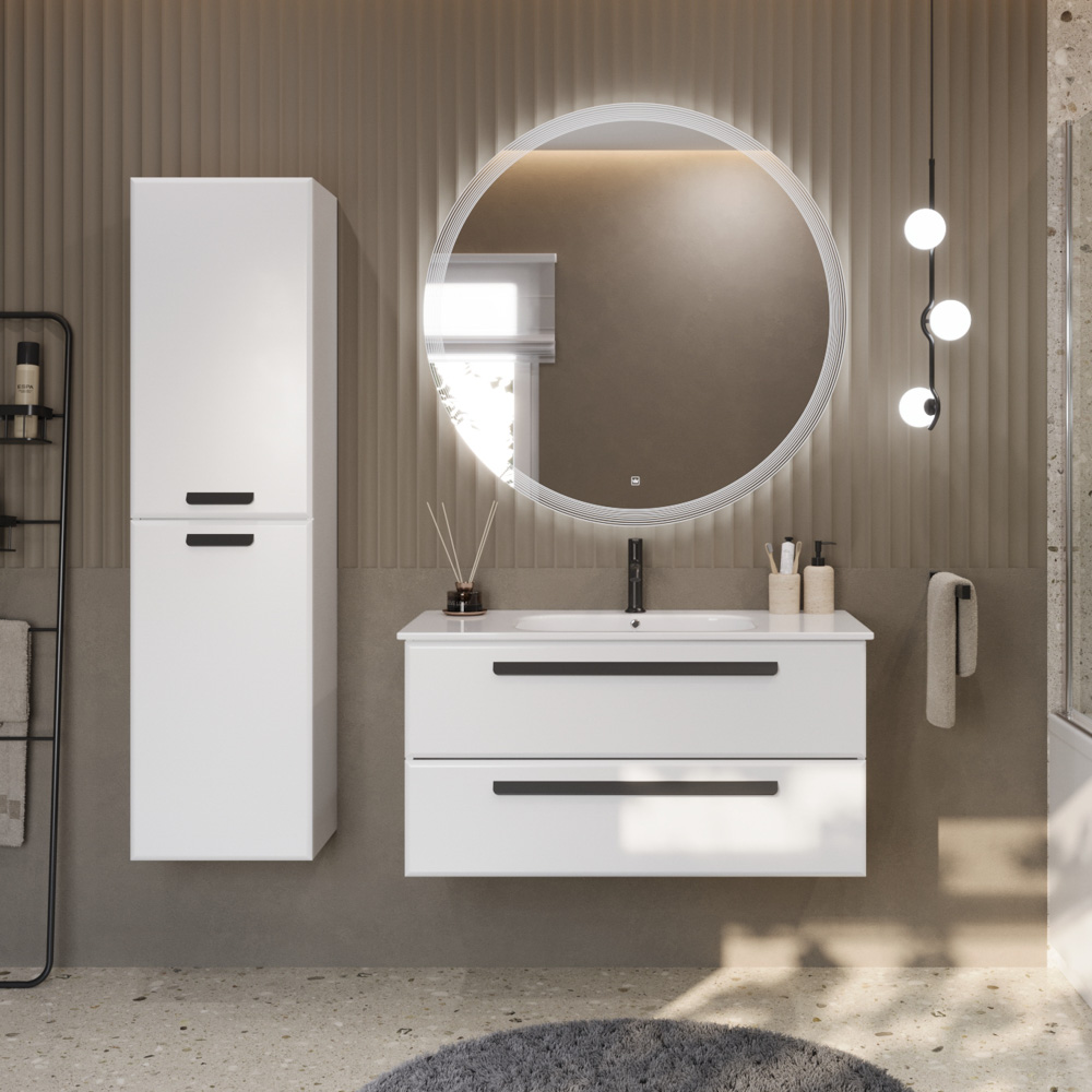 Тумба с раковиной подвесная CEZARES ECO-CER 100 Bianco Opaco, раковина белая