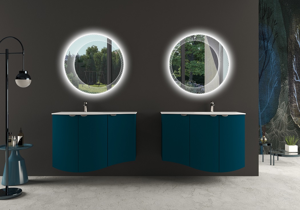 Тумба с раковиной подвесная CEZARES RIALTO 104 Blu Petrolio, левосторонняя