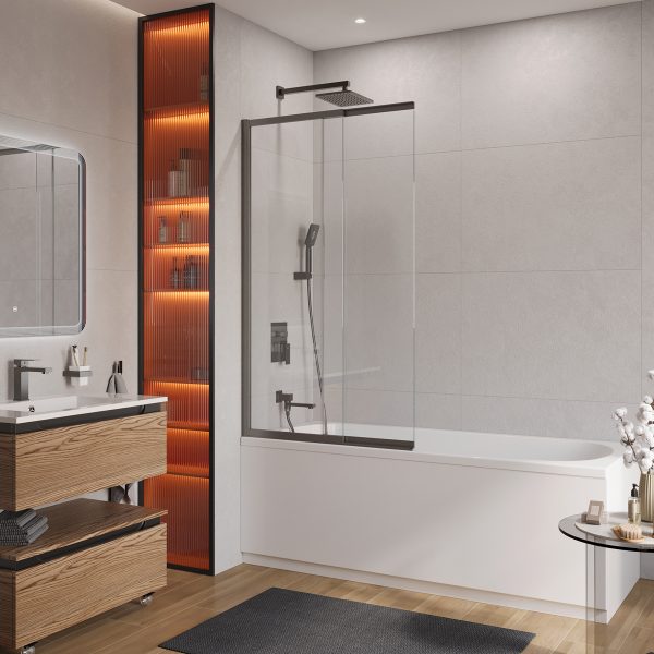 CEZARES - Душевая шторка на ванну с фиксированным креплением одной створки  SLIDER-FIX-VF-11-90/150-C-GM