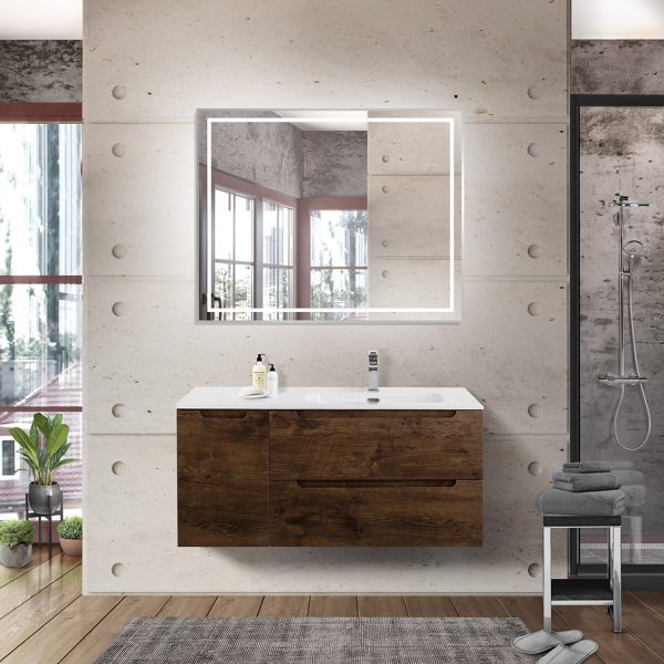 BelBagno - Тумба с раковиной подвесная с двумя ящиками и одной дверцей  ETNA 100 Rovere Moro правая, раковина белая