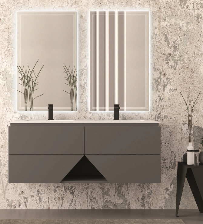 Тумба с раковиной подвесная на две чаши CEZARES Collection 1973 140 Grigio Nuvola