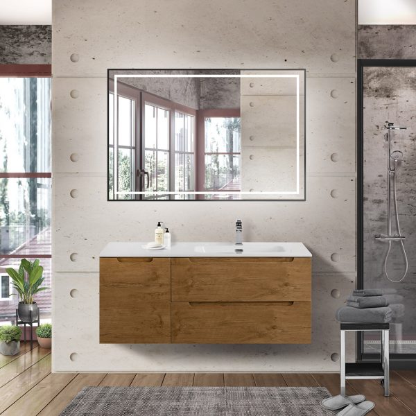 BelBagno - Тумба с раковиной подвесная с двумя ящиками и одной дверцей  ETNA 120 Rovere Nature правая, раковина белая