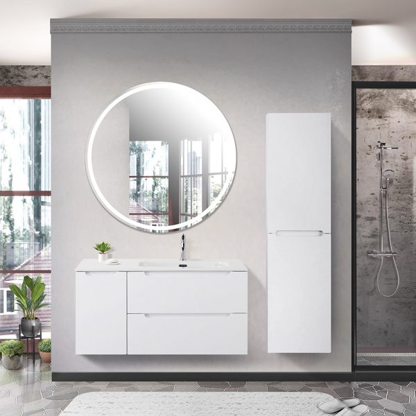 BelBagno - Тумба с раковиной подвесная с двумя ящиками и одной дверцей  ETNA 100 Bianco Lucido правая, раковина белая