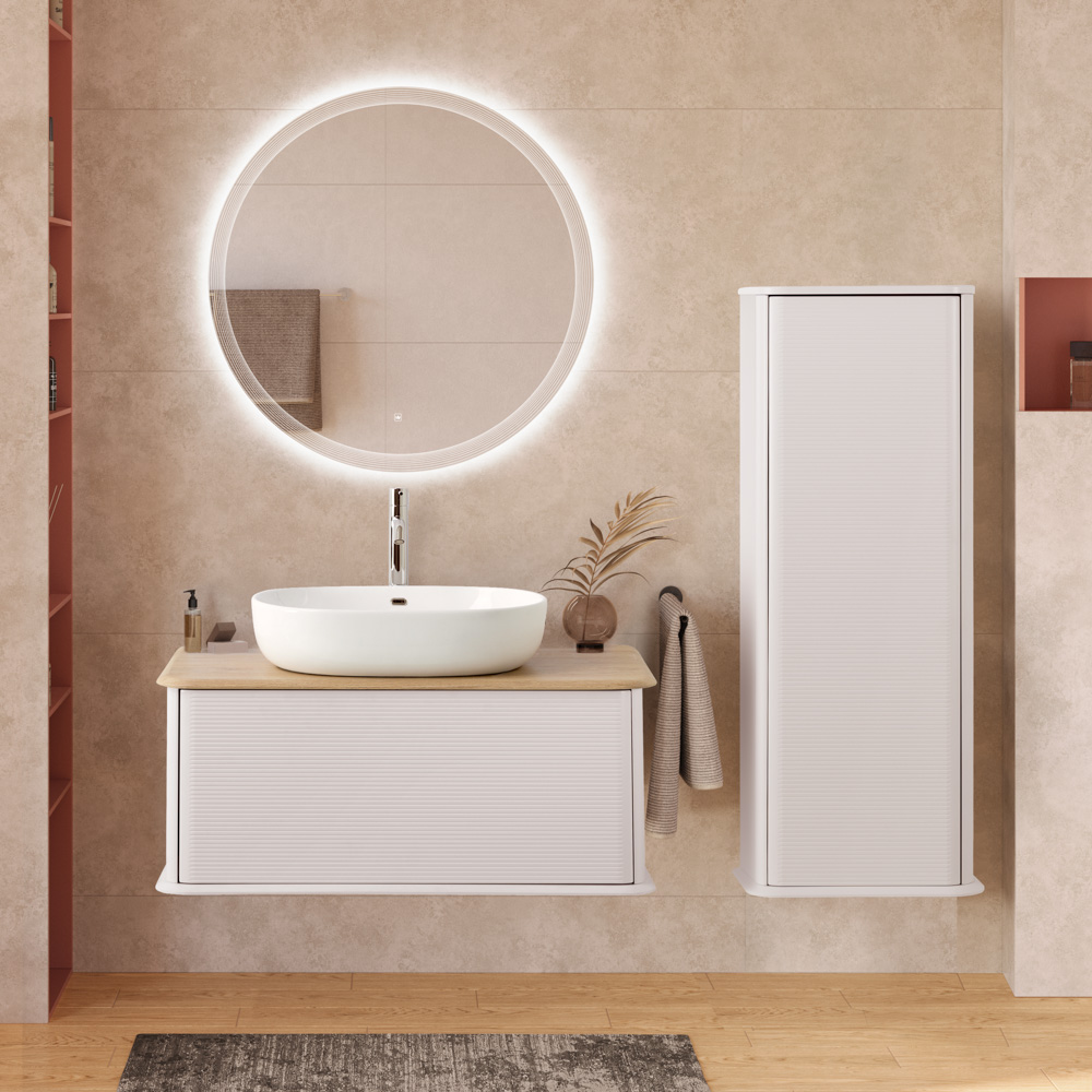 Тумба со столешницей подвесная CEZARES IDRA 98 Bianco opaco, столешница 55836 Rovere Tabacco