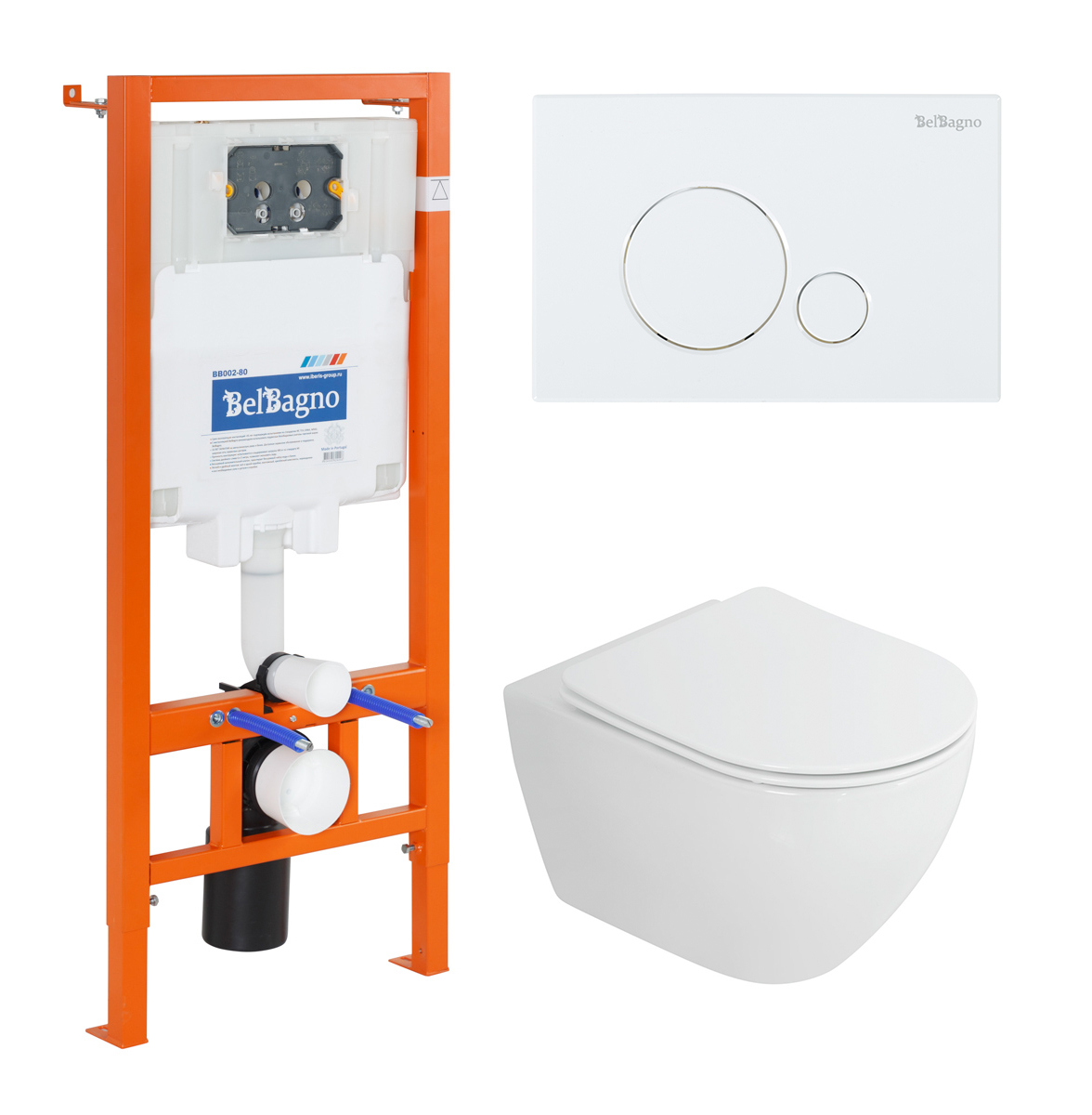 Комплект 4 в 1 Унитаз подвесной Cezares STYLUS-TOR CZR-6601-TH-TOR с сиденьем CZR-2316-SC + Система инсталляции для унитазов BelBagno BB002-80 с кнопкой смыва BB014-SR-BIANCO