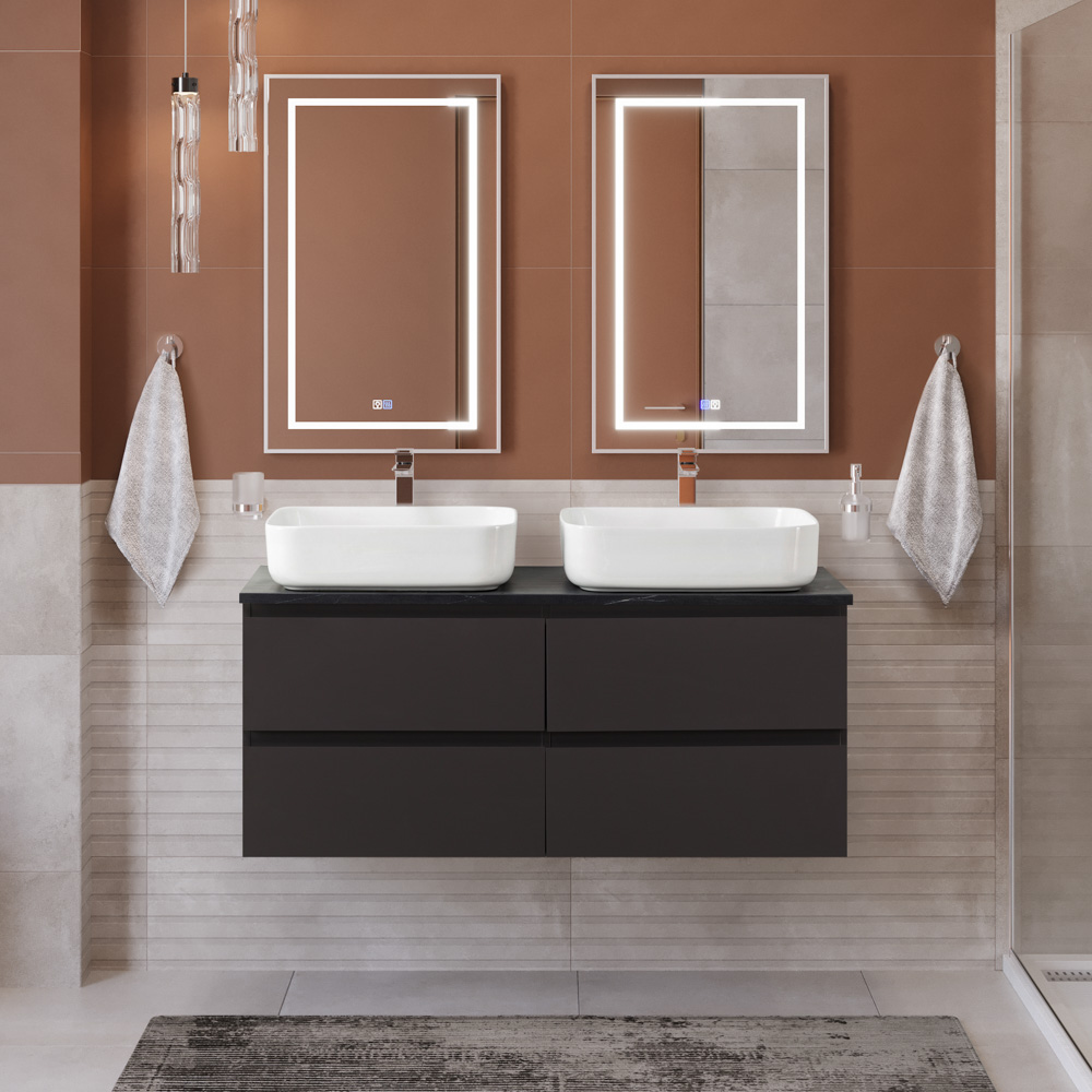 Тумба с четырьмя ящиками и столешницей подвесная BelBagno KRAFT 120 Темно-Серый Матовый, столешница KEP-120-2-MNO