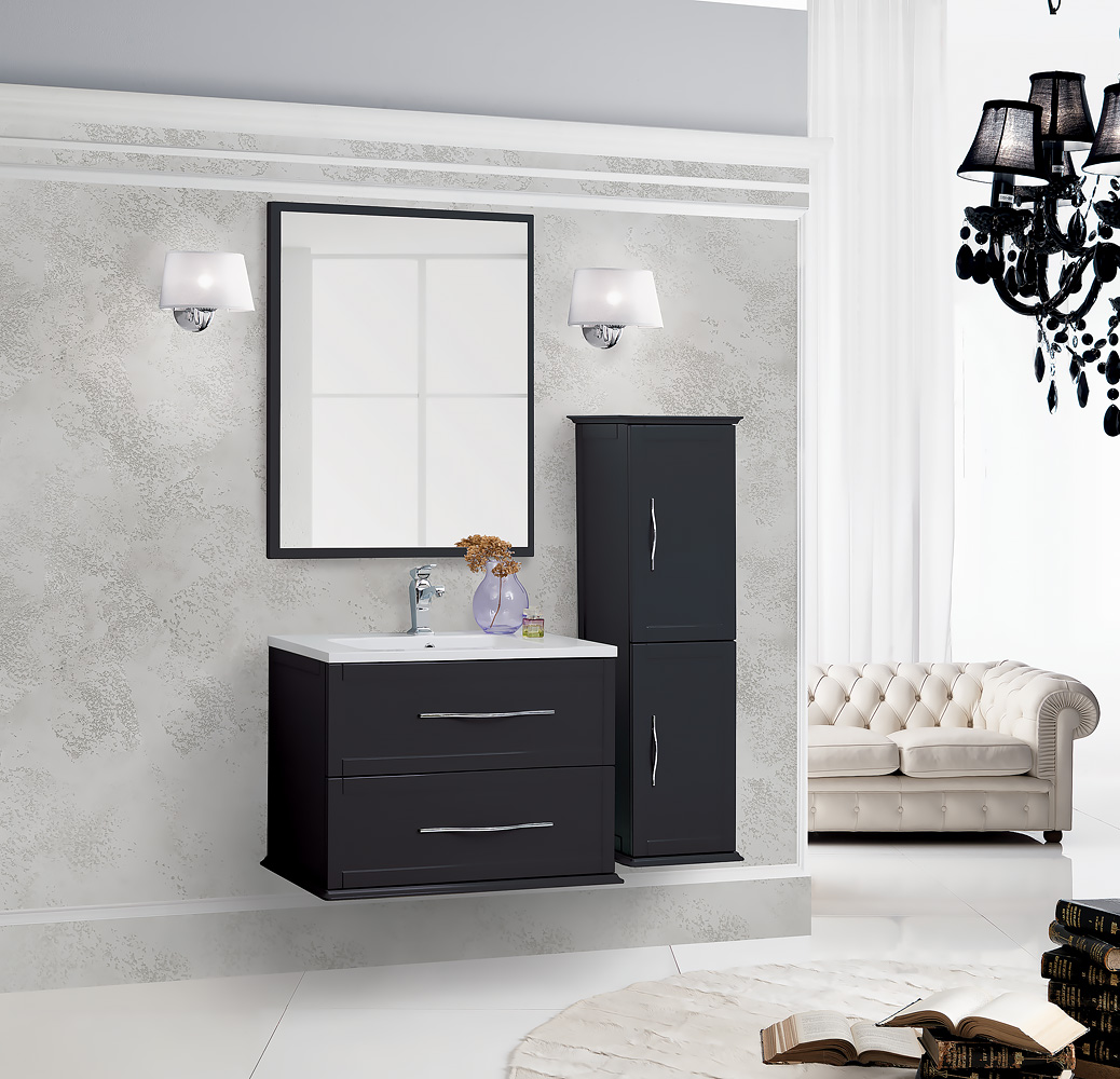 Тумба с раковиной подвесная CEZARES TIFFANY 75 Nero Grafite, раковина белая