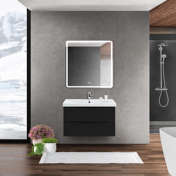 BelBagno - Тумба с раковиной подвесная  MARINO-CER 80 Nero Lucido, раковина белая