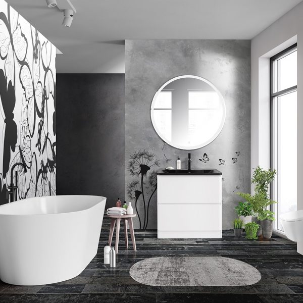 BelBagno - Тумба с раковиной напольная  ALBANO 80 Bianco Lucido, раковина чёрная