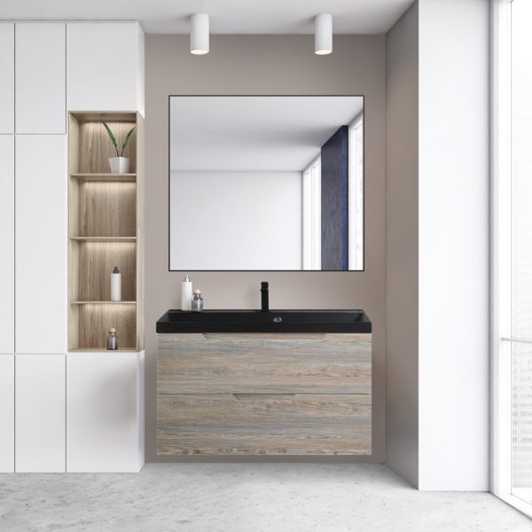 BelBagno - Тумба с раковиной подвесная  VITTORIA 90 Pino, раковина чёрная