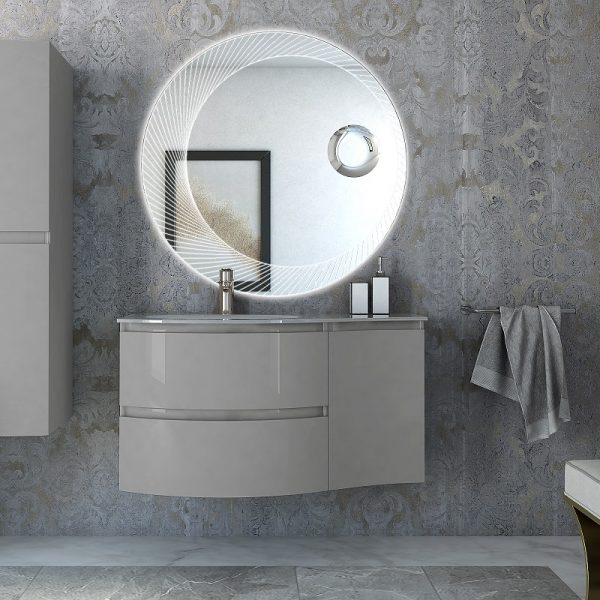 CEZARES - Тумба с раковиной подвесная  VAGUE 104 Grigio Lucido, левосторонняя