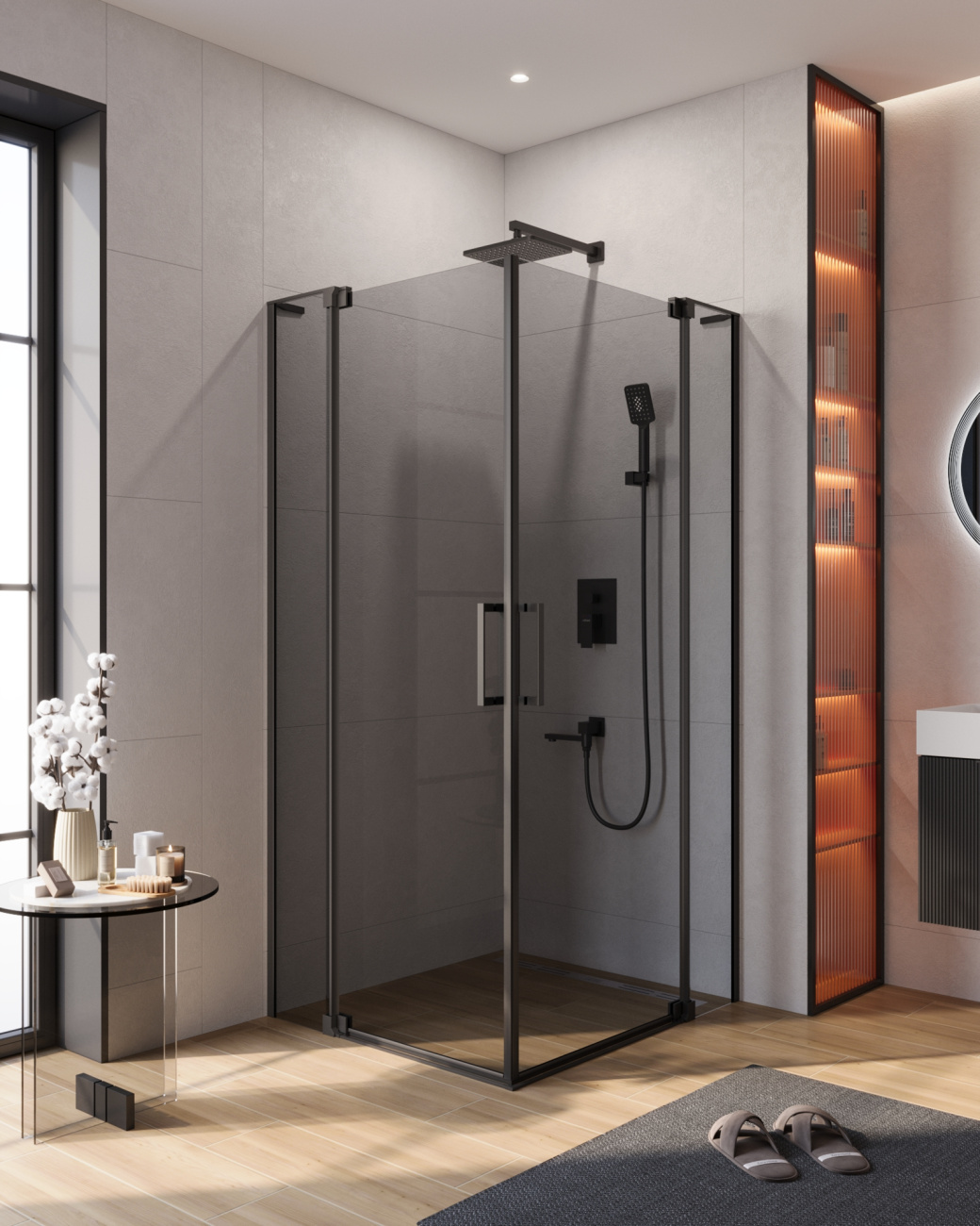 Душевой уголок CEZARES SLIDER-AH-2-70/80-100/110-GRIGIO-NERO