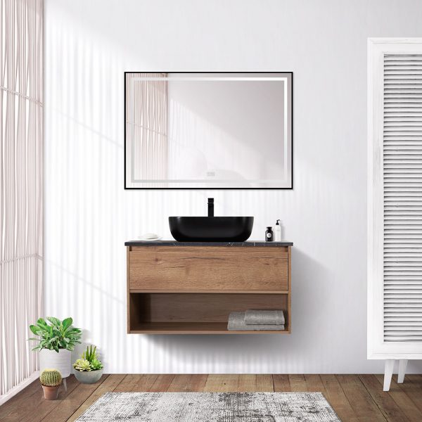 BelBagno - Тумба со столешницей, одним ящиком и одной открытой полкой подвесная  KRAFT 90 Rovere Tabacco