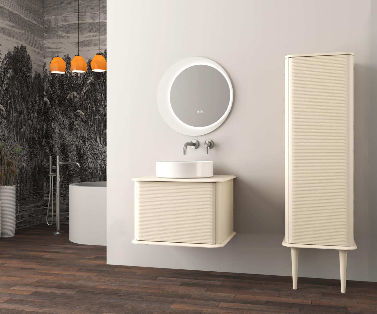 Тумба со столешницей подвесная CEZARES IDRA 64 Cotone, столешница 55826 Cotone