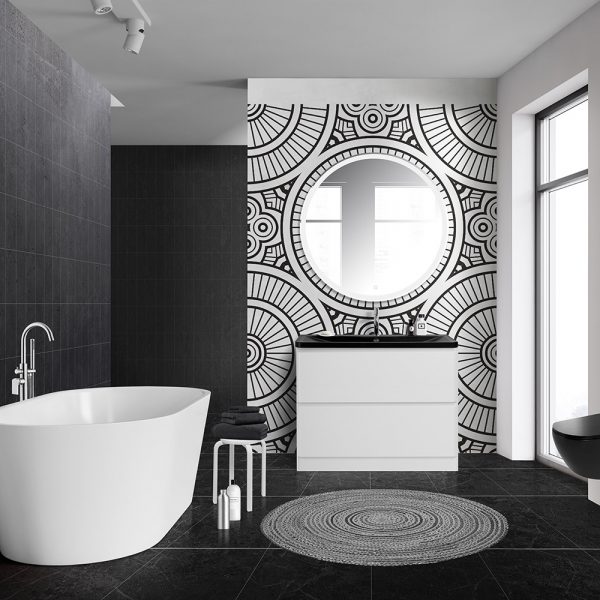 BelBagno - Тумба с раковиной напольная  ALBANO 100 Bianco Lucido, раковина чёрная