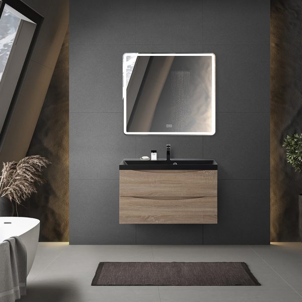 BelBagno - Тумба с раковиной подвесная  MARINO 90 Rovere Bianco, раковина чёрная