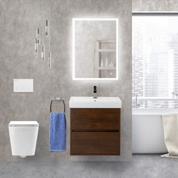 BelBagno - Тумба с раковиной подвесная  NEON 60 Rovere Scuro, раковина белая