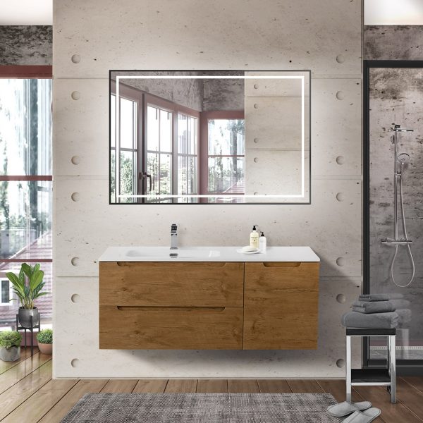 BelBagno - Тумба с раковиной подвесная с двумя ящиками и одной дверцей  ETNA 120 Rovere Nature левая, раковина белая