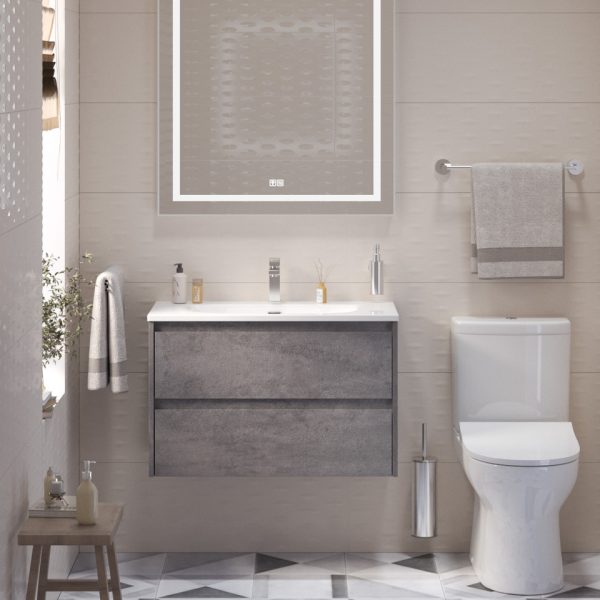 BelBagno - Тумба с раковиной подвесная  KRAFT 39 80 Cemento Grigio, раковина белая BB-8099-3-80