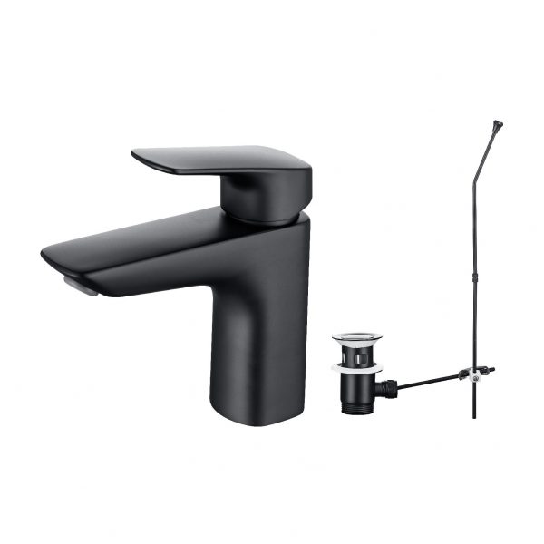 Акватек - Смеситель для раковины 97 с донным клапаном AQUATEK, матовый черный AQ1011MB Вега