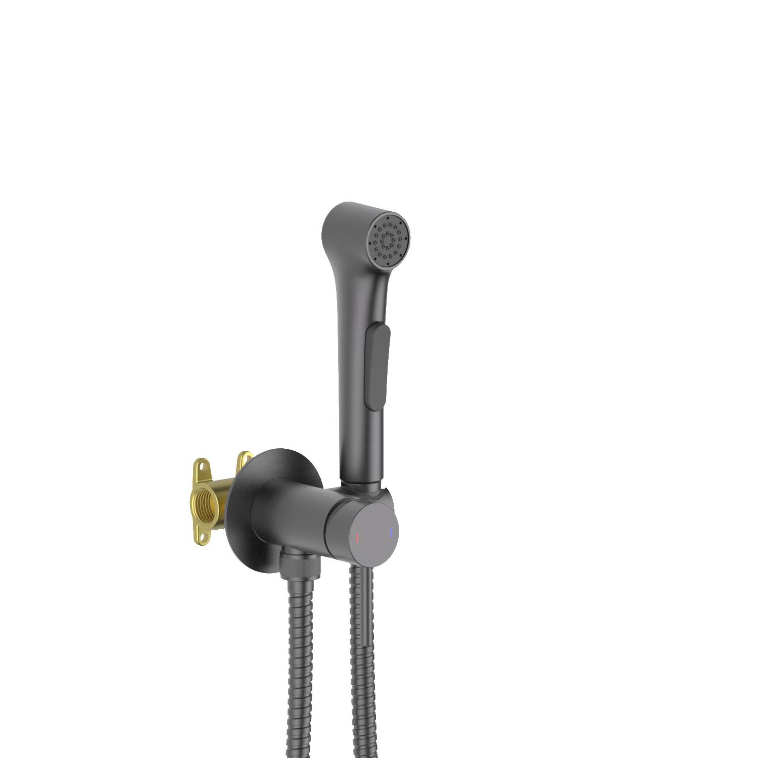 AQ1020BGM ЕВРОПА комплект для гигиенического душа встроенный (смеситель + гигиеническая лейка + шланг), оружейная сталь