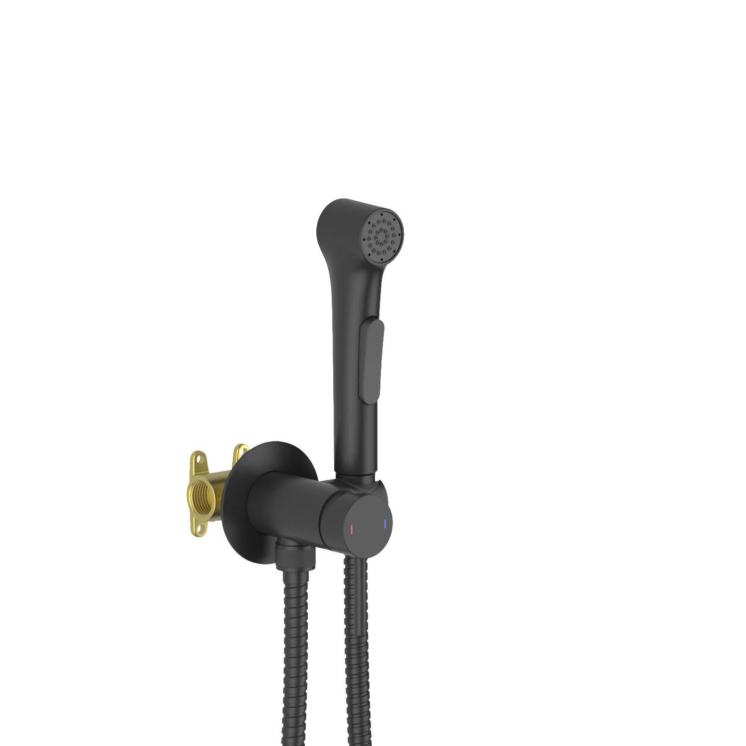 AQ1020MB ЕВРОПА комплект для гигиенического душа встроенный (смеситель + гигиеническая лейка + шланг), матовый черный