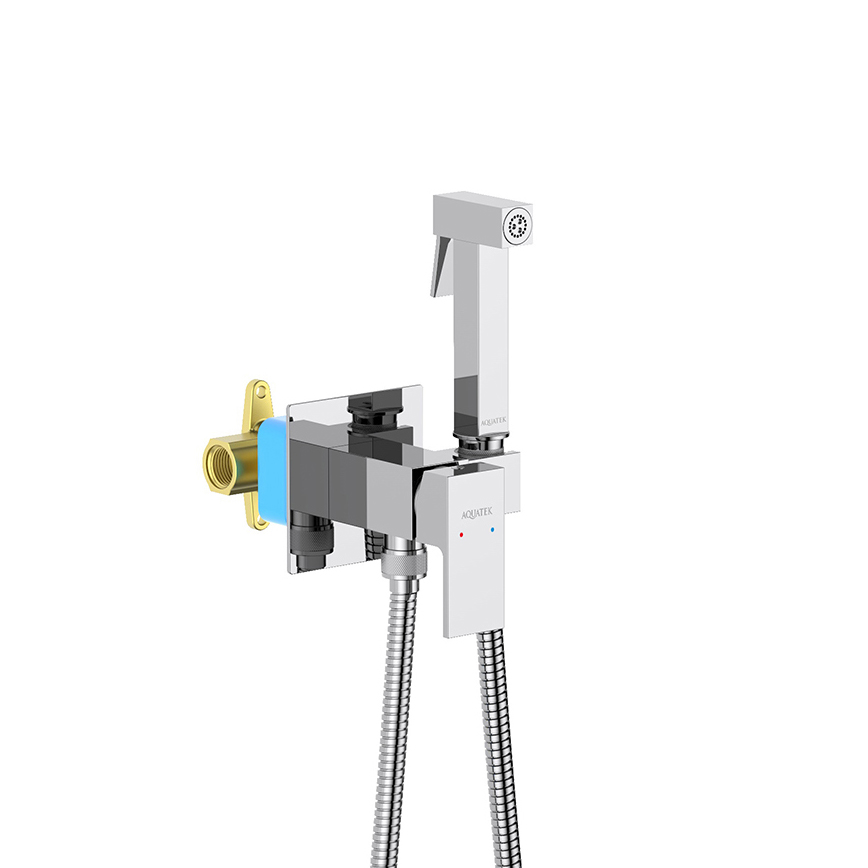 Комплект для гигиенического душа встроенный (смеситель + гигиеническая лейка + шланг) AQUATEK AQ1022CR Либра