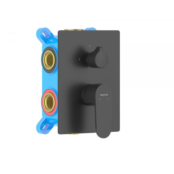 Акватек - Смеситель для ванны 3 режима (внешняя и скрытая часть) AQUATEK, матовый черный AQ1247MB Оберон