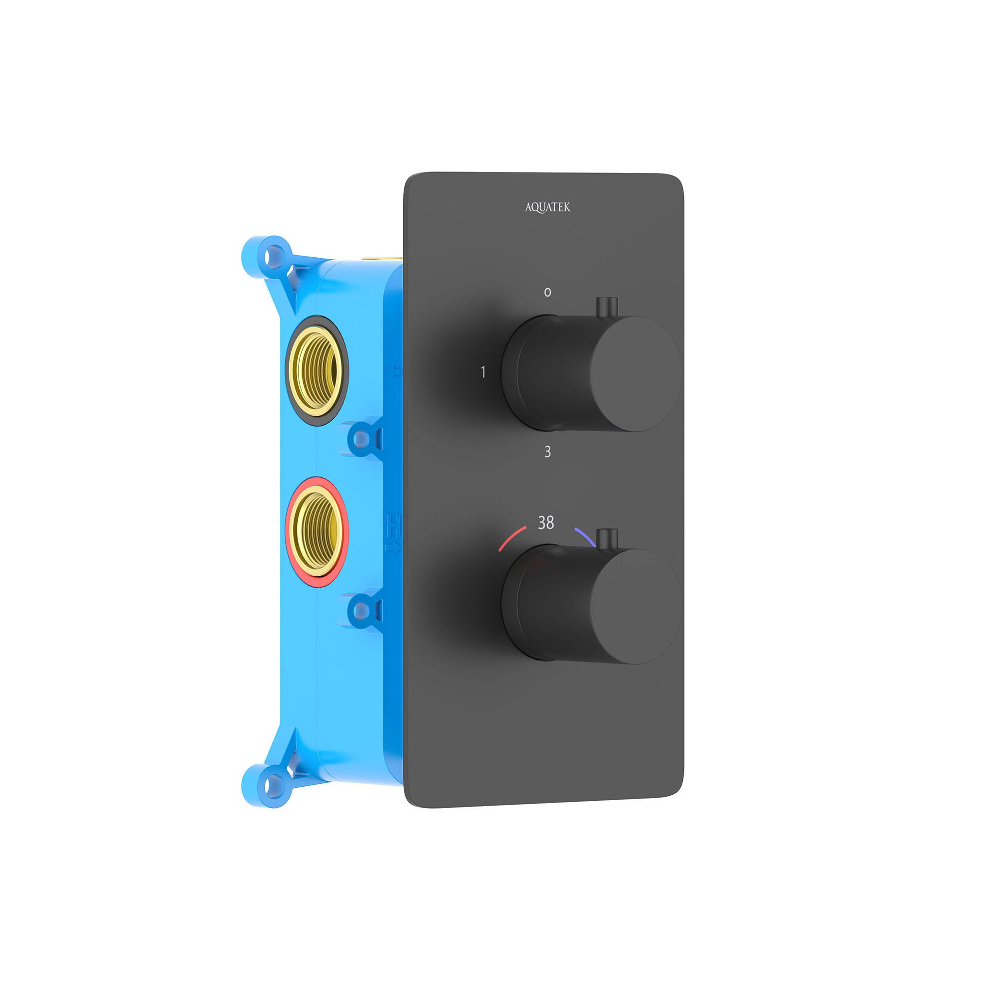 Термостатический смеситель для ванны 3 режима (внешняя и скрытая часть) AQUATEK, матовый черный AQ1393MB Европа