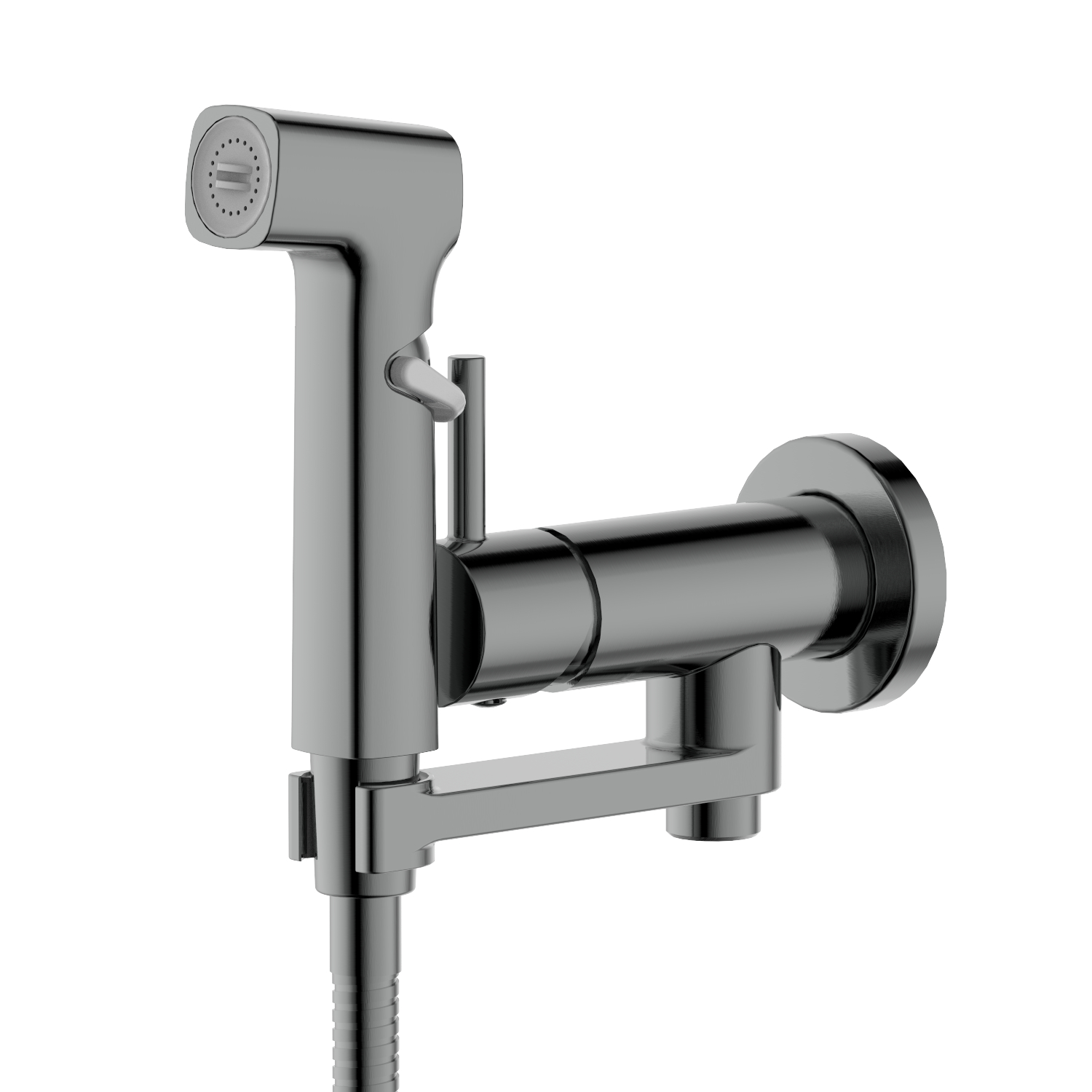 Набор с гигиеническим душем (смеситель + гигиеническая лейка + шланг + шланговое подсоединение с держателем) AQUATEK AQ1819BGM Ника, оружейная сталь