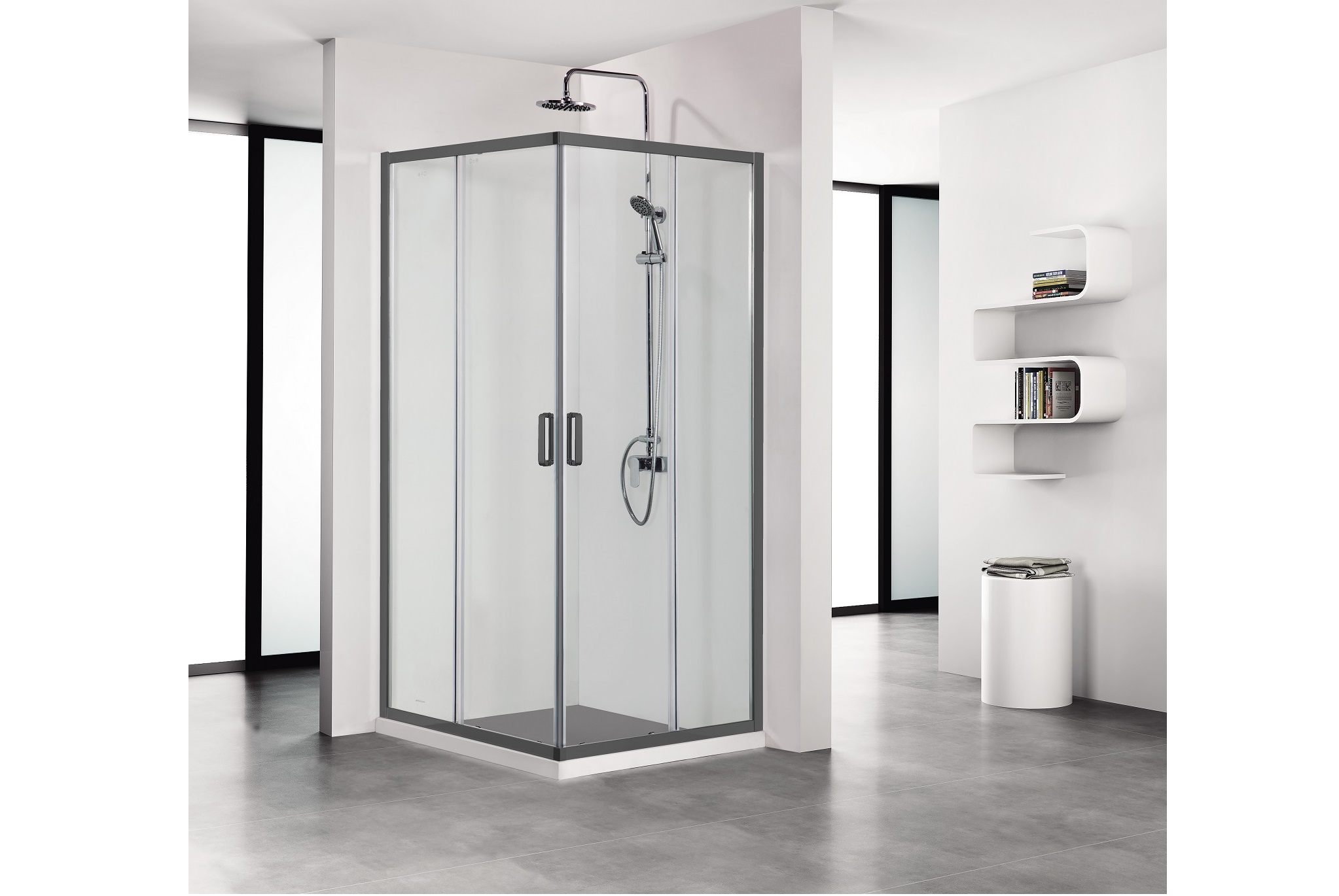Душевой уголок квадратный, двери раздвижные 200х80x80, черный матовый