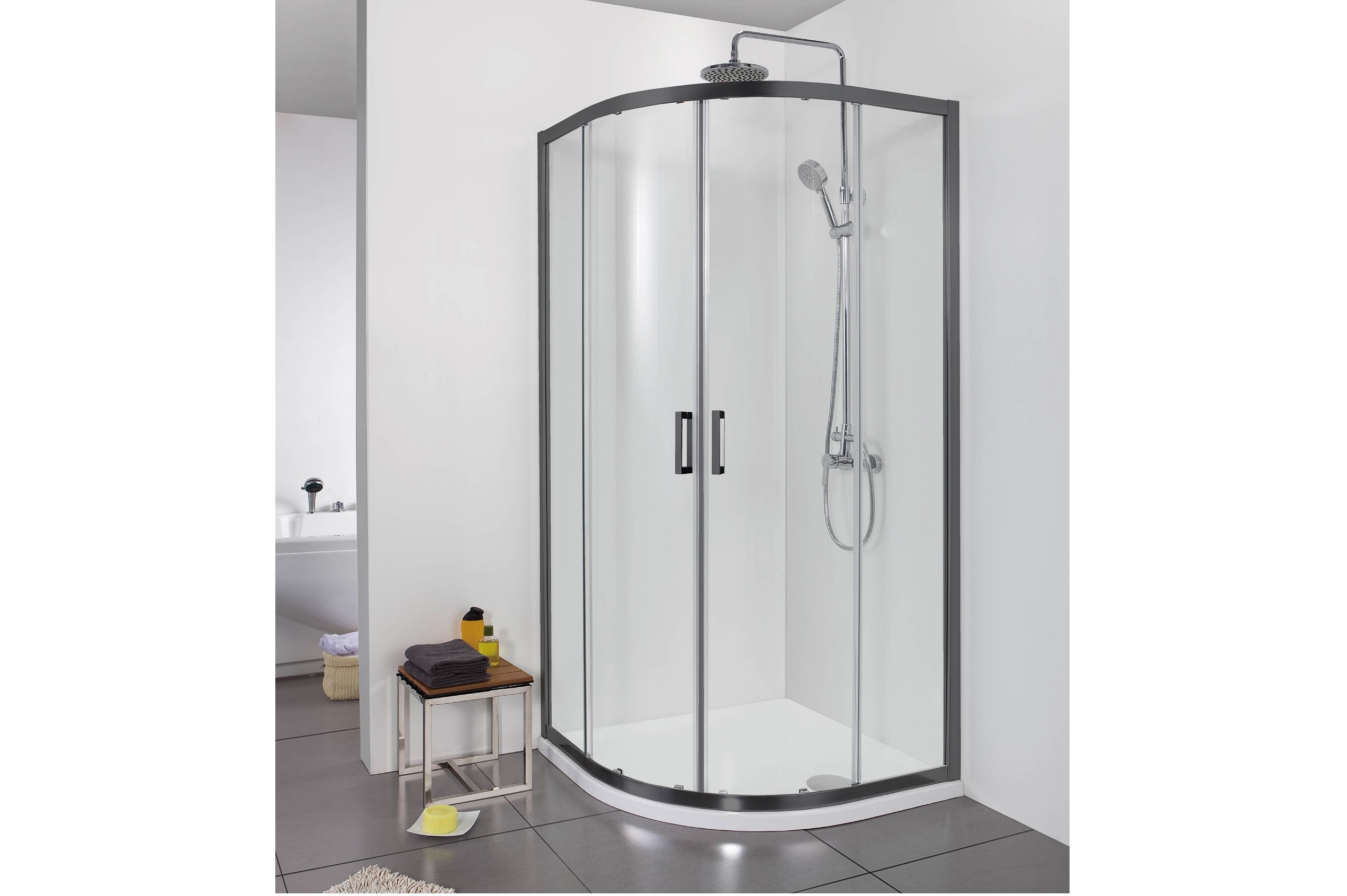 Душевой уголок 1/4 круга, двери раздвижные 200х80x80, черный матовый