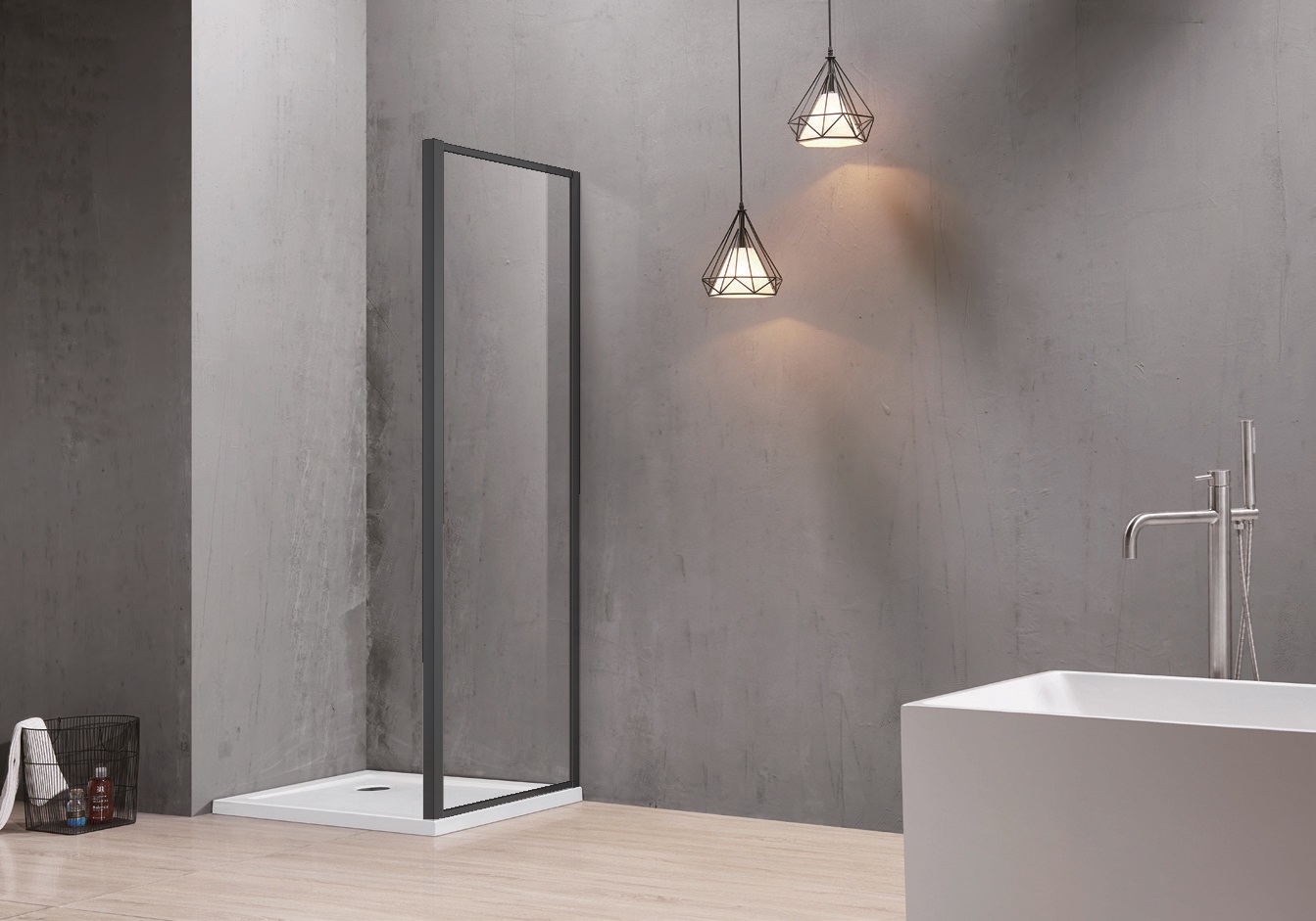 Неподвижная душевая стенка для комбинации с дверью 200х80, профиль черный матовый, стекло прозрачное