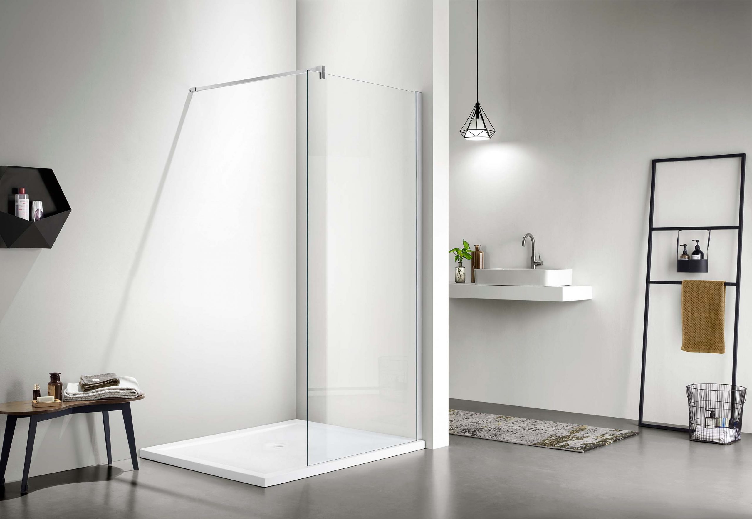 Душевая перегородка Walk-in с держателем 200х100, профиль хром, стекло прозрачное