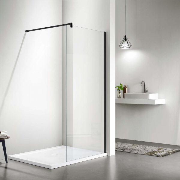 Акватек - Душевая перегородка Walk in с держателем 200х100, профиль черный матовый, стекло прозрачное