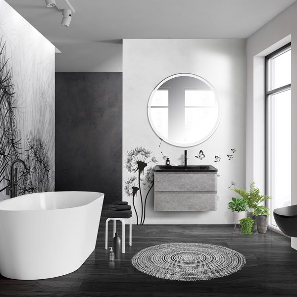 BelBagno - Тумба с раковиной подвесная  ALBANO 80 Cemento Verona Grigio, раковина чёрная