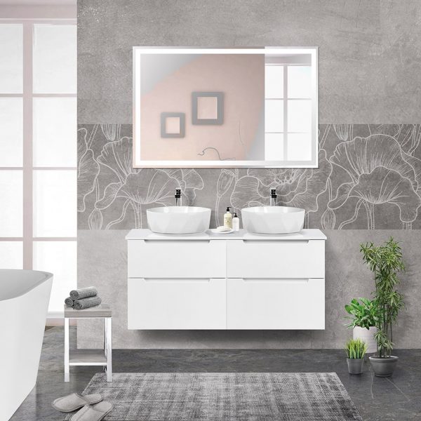 BelBagno - Тумба со столешницей и накладными раковинами подвесная  ETNA-H60 120 Bianco Lucido