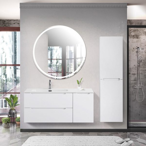 BelBagno - Тумба с раковиной подвесная с двумя ящиками и одной дверцей  ETNA 120 Bianco Lucido левая, раковина белая