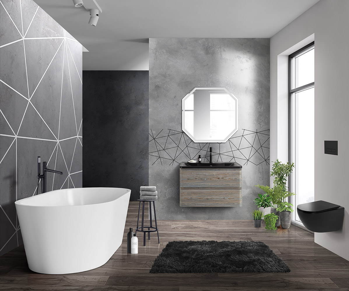 Тумба с раковиной подвесная BelBagno ALBANO 80 Pino Scania, раковина чёрная