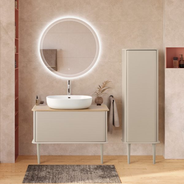 CEZARES - Тумба со столешницей подвесная  IDRA 98 Cotone, столешница 55836 Rovere Tabacco