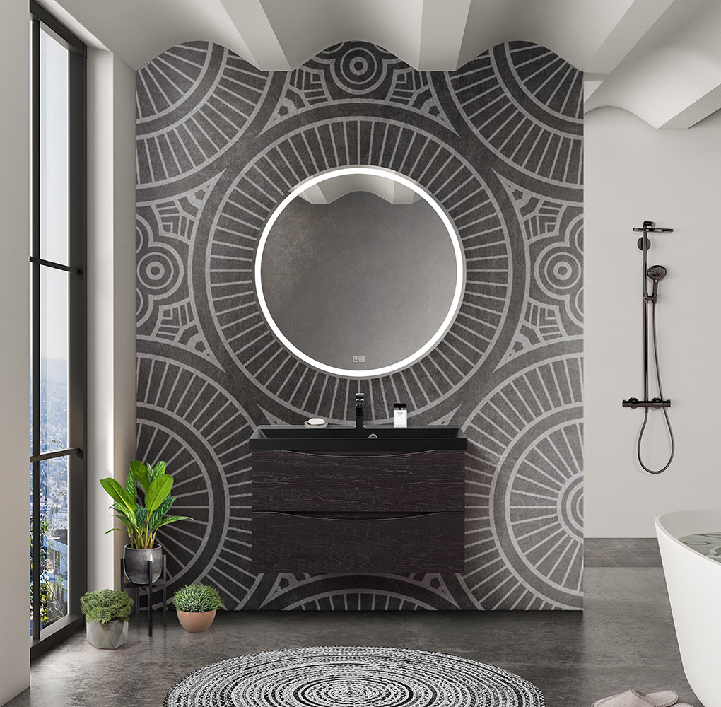 Тумба с раковиной подвесная BelBagno MARINO 80 Rovere Cioccolato Amaro, раковина чёрная