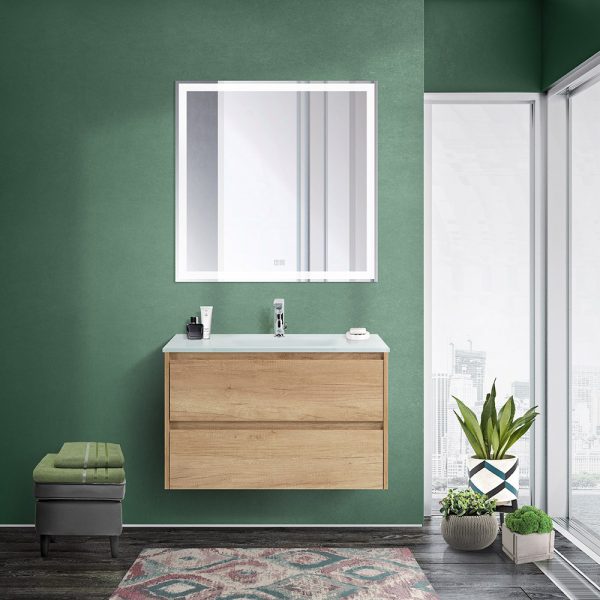 BelBagno - Тумба со стеклянной раковиной подвесная  KRAFT 80 Rovere Nebrasca Nature, раковина белая