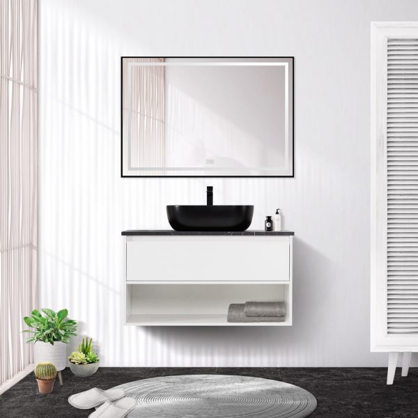 BelBagno - Тумба со столешницей, одним ящиком и одной открытой полкой подвесная  KRAFT 90 Bianco Opaco