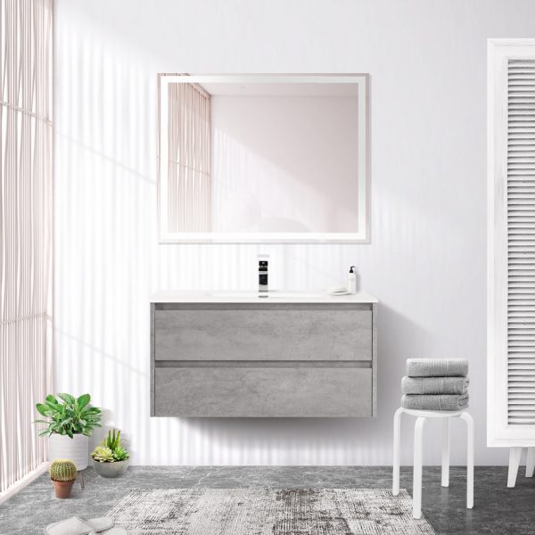 BelBagno - Тумба с раковиной подвесная  KRAFT 90 Cemento Grigio, раковина белая