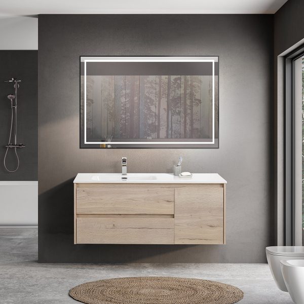BelBagno - Тумба с раковиной подвесная с двумя ящиками и одной дверцей  KRAFT 120 Rovere Galifax Bianco левая, раковина белая