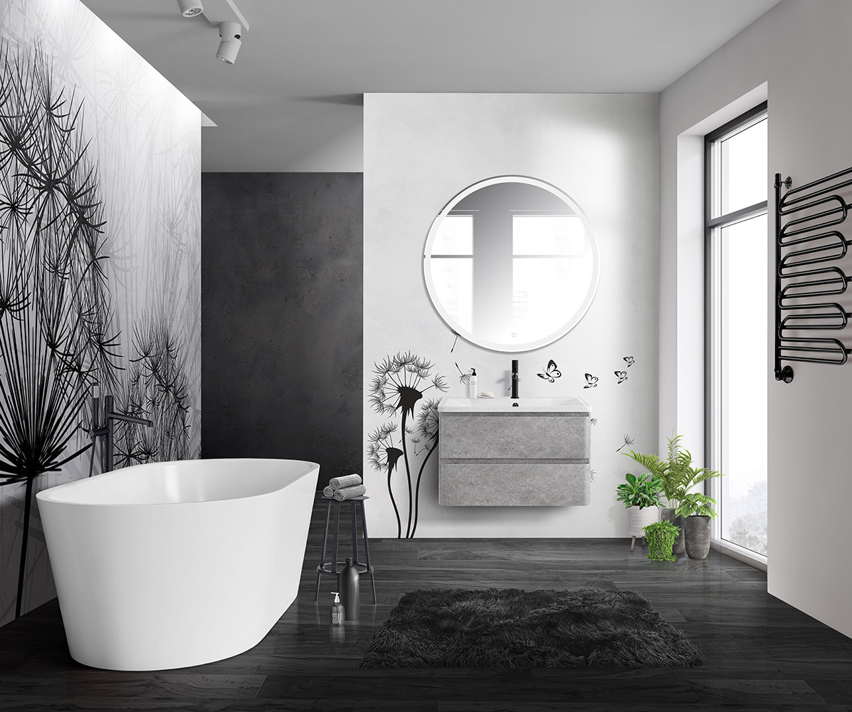 Тумба с раковиной подвесная BelBagno ALBANO 90 Cemento Verona Grigio, раковина белая