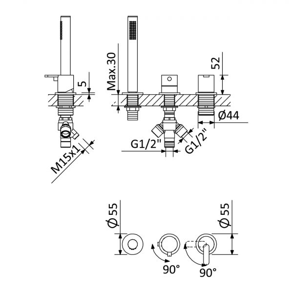 CEZARES - Смеситель на борт ванны  LEAF-BVDM3-L-GM