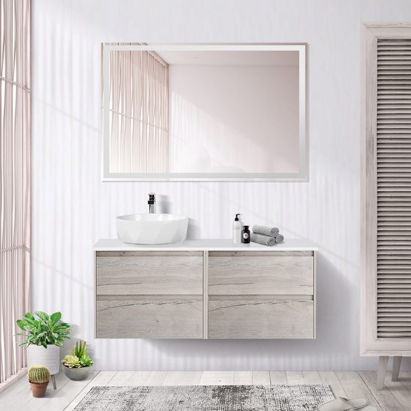 BelBagno - Тумба со столешницей подвесная  KRAFT 120 Rovere Galifax Bianco, раковина слева